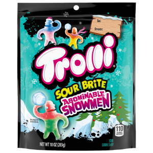 Ferrara Trolli Sour Brite Abominable Snowmen Christmas Peg Bag 6x10oz