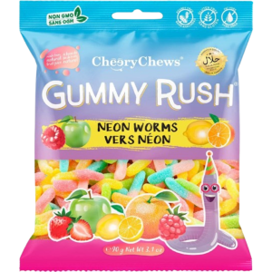 Gummy Rush Gummy Neon Worm Peg Bag 12x90g