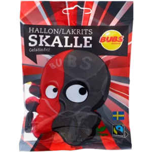 Bubs Foam Skulls Raspberry Licorice Swedish 16x90g