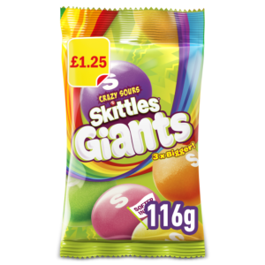 Skittles Giants Crazy Sours Price Marked British Peg Bag 14x116g