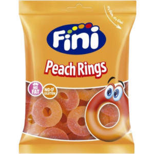 Fini Halal Fizzy Peach Rings Bag Peg Bag British 12x75g
