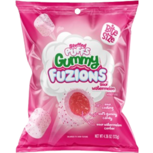Bubs Fuzions Sunrise Stuffed Puffs Gummy Fuzions Sour Watermelon Peg Bag 8x4.23oz