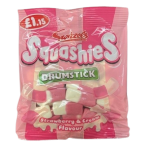 Swizzels Squashies Drumstick Strawberry and Cream Price Marked British Peg Bag 12x120g