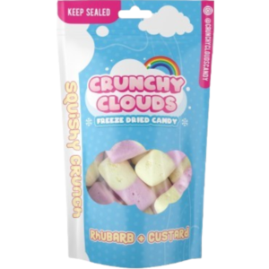 Crunchy Clouds Squishy Crunch Squashies Rhubarb & Custard British Peg Bag 10x50g (Best before December 2026)