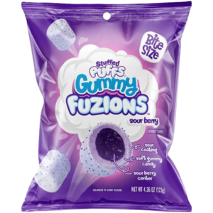 Bubs Fuzions Stuffed Puffs Gummy Fuzions Sour Mixed Berry Peg Bag 8x4.23oz