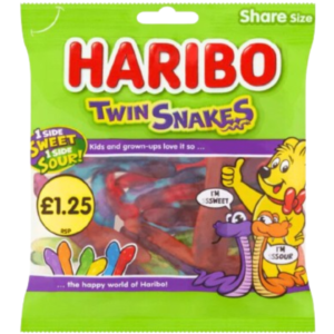 Haribo Twin Snakes Pre Price British Peg Bag 12x140g