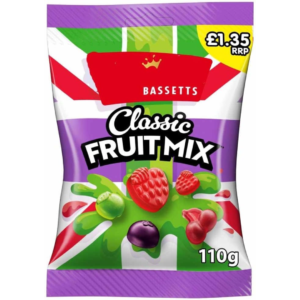 Maynards Bassetts Classic Fruit Mix Price Marked British Peg Bag 10x110g