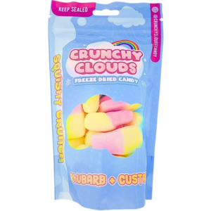 Crunchy Clouds Squishy Crunch Squashies Rhubarb & Custard British Peg Bag 10x50g (Best Before December 2026)