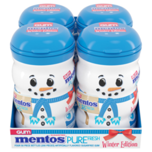 Perfetti Mentos Snowman Bottle Fresh Mint Gum 4X3.53z