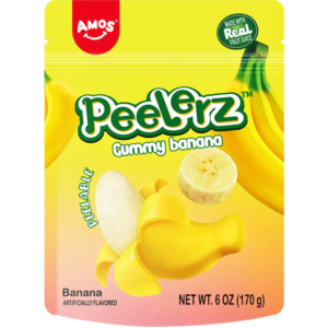 Amos Peelerz Gummy Banana Peg Bag 12x6oz (Best Before January 06 2028)